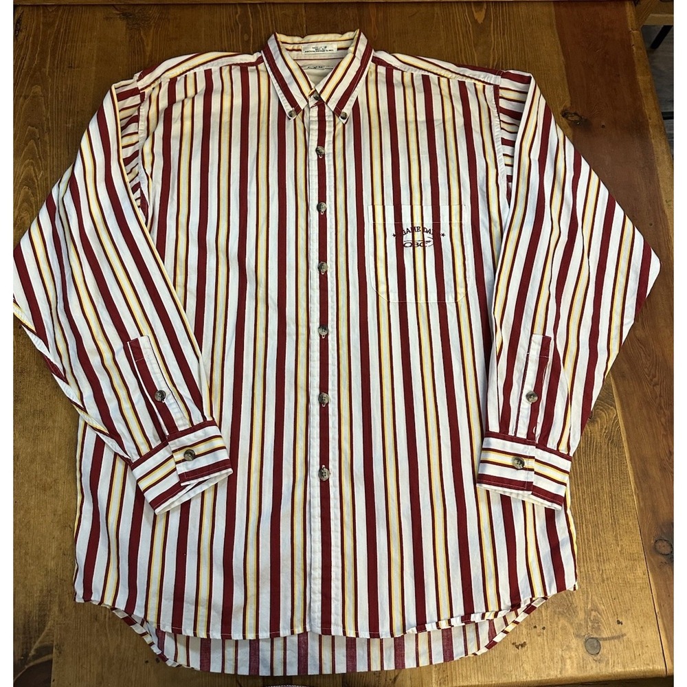 QBC GAMEDAY Striped Button Down Shirt Kansas City Chiefs Red Gold Men's Medium